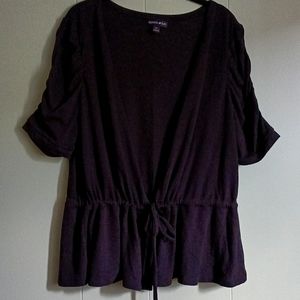 Black short sleeve, tie waist, cardigan